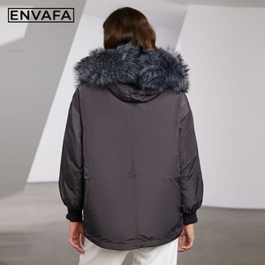 Real Fur Hood <b>Duck</b> <b>Down</b> Coat Short Puffer <b>Jacket</b> Thick Winter Parka Waterproof Zipper Outerwear Women's Premium Overcoat - Product Image 2