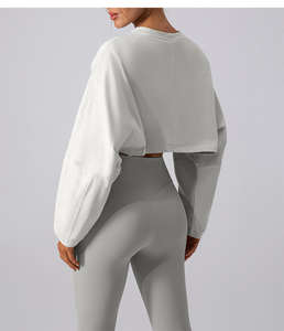 T-shirt décontracté à manches longues pour femme, doux, extensible, écologique, antibactérien, 100 % polyester, coupe courte, séchage rapide, léger - Product Image 3