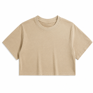 Camiseta Corta Lisa, Ropa Casual Minimalista de Moda, Fabricante OEM, Camiseta Corta de Manga Corta para Mujer, Algodón Ligero, Moda de Verano - Product Image 4
