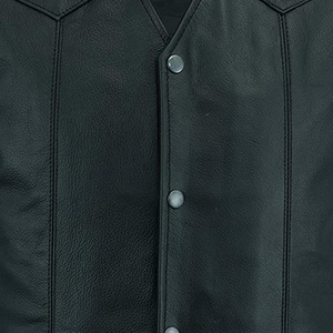 Chaleco de Motociclista para Hombre, Talla Grande, Cuello en V, Color Negro Sólido, Cierre de Botón con Cordones Laterales - Product Image 6