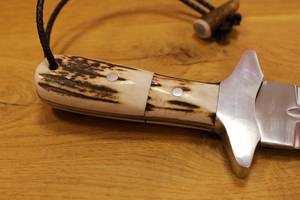 Cuchillo utilitario de acero de Damasco con hoja de punta curva, mango de madera, funda de cuero, 6.7 pulgadas de longitud total, grado DIY, punta afilada, 3 años de garantía - Product Image 4