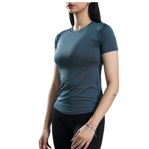 Camiseta Deportiva de Manga Corta para Mujer, Cuello Redondo, Ajustada, Elástica, Transpirable, de Secado Rápido, para Gimnasio, Fitness, Running, Yoga, Entrenamiento - Product Image 2