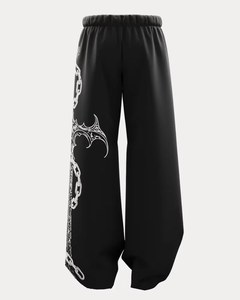 Pantalones Anchos Negros para Hombre, Cintura Elástica, Estampado Digital, Estilo Urbano, Tejido de Punto Transpirable de Peso Medio - Product Image 3
