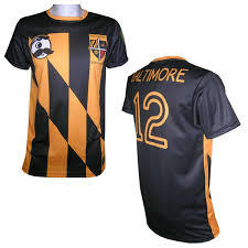 Custom Men's Soccer Jersey Striped Black Orange Sublimated Print Moisture Wicking Short Sleeve Round Neck Adult Uniform - Product Image 2