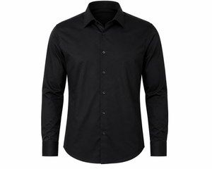 Camisa Formal de Manga Larga Negra para Hombre, Popelina, Color Sólido, Corte Regular, Diseño con Botones - Product Image 2
