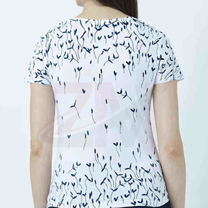 Camiseta de Manga Corta con Estampado Floral Blanco para Mujer, Cuello Redondo, Corte Regular, Tejido de Algodón, Estilo Casual para Primavera/Verano - Product Image 2
