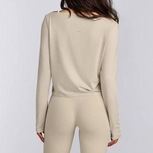 Latest Sports Arrival Summer Material Sweat Wicking Comfortable <b>Long</b> Sleeve Wide Neck <b>Women</b> Thumb Hole Cuffs Workout <b>Shirt</b> - Product Image 6