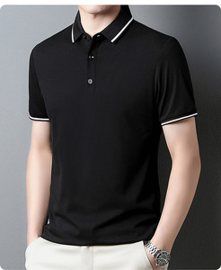 Polo d'été fin en coton pour homme, haut de gamme, en soie de mûrier, avec logo personnalisé brodé ou imprimé, idéal pour les affaires - Product Image 3