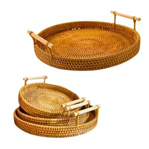 Handwoven RATTAN TRAY FRUIT STORAGE <b>BASKET</b> with Handles <b>Woven</b> <b>Basket</b> Tray for Hotel and Restaurant - Product Image 1