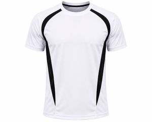 T-shirt décontracté noir à col rond et manches courtes pour homme, avec bordure contrastante blanche sur le devant, coupe classique, en tissu tricoté, lavé, écologique, vierge - Product Image 4