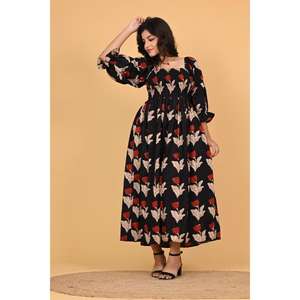 Vestido Maxi Boho de Algodón Indio con Estampado Floral para Mujer, Vestido de Fiesta de Verano de Manga Larga con Volantes - Product Image 4