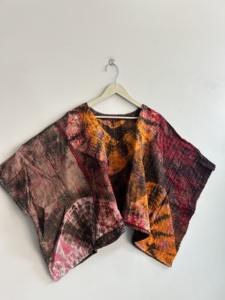 เสื้อคลุมปอนโชทำมือขนาดใหญ่ลายมัดย้อมแบบคันธาสำหรับผู้หญิง เสื้อวินเทจรีไซเคิล - Product Image 4
