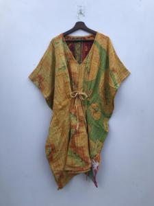 Kaftan vintage Kantha brodé, taille unique, en coton, broderie à la main, couleurs assorties, robe kaftan indienne pour femmes. - Product Image 6