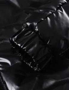 Veste matelassée noire à capuche et col montant pour homme, enduite de PU, imperméable, avec fermeture éclair, décontractée, pour l'hiver, en polyester épais - Product Image 5