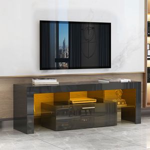 Alla moda TV Stand Cabinet LED luce cintura Remote vetro temprato maniglia in metallo per soggiorno camera da letto disponibile nero - Product Image 2
