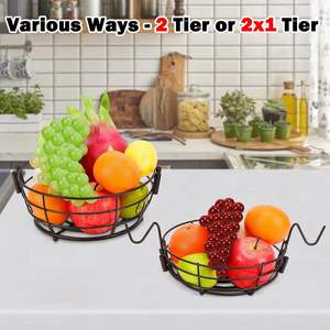 Luxurious Metal Fruit Bowl Vegetable <b>Basket</b> with Banana Hooks Large Capacity <b>Wire</b> <b>Storage</b> for Kitchen Countertop - Product Image 2