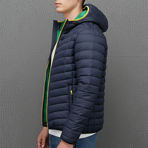 <b>Men's</b> Hooded Quilted <b>Jacket</b> Winter Waterproof Windproof Stand Collar Zipper Front Logo Casual 100% Polyester Worsted Cotton - Product Image 2