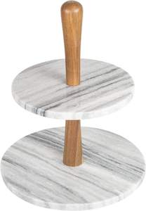 Natural <b>Marble</b> Stone Acacia Wood Cake Stand Dessert Fruit Cupcake Serving <b>Tray</b> for Kitchen Dining Part - Product Image 4