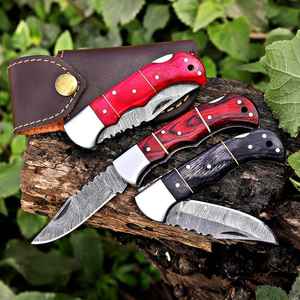 Cuchillo de Camping Plegable Personalizado de Damasco, Grabado, Estilo Único Industrial, Regalo Personalizado, Producto de Palace LLC, Precio Económico - Product Image 1