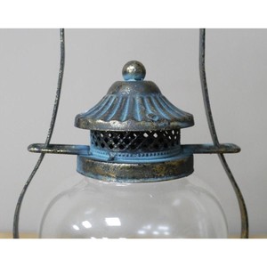 Lanterne ronde en métal à prix réduit avec finition bleue et abat-jour en verre transparent pour la décoration de la maison - Product Image 2