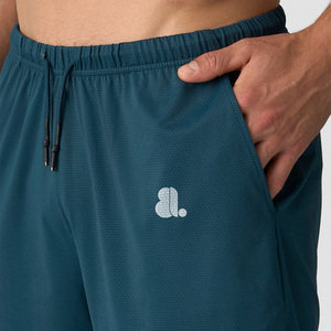 Pantalones Cortos Deportivos Casuales para Hombre, Color Verde Azulado, Cintura Alta Elástica, Secado Rápido, Color Sólido, con Logotipo Frontal, Tejido de Spandex - Product Image 6