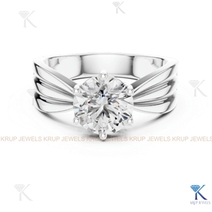 Bague de fiançailles et de mariage solitaire en diamant CVD cultivé en laboratoire sur mesure KRUP JEWELS, taille brillant, 6 griffes, bande cannelée, or 14 carats - Product Image 2
