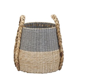 Panier en jacinthe d'eau tressé à la main avec poignées tressées, panier de rangement décoratif pour salon, chambre, chambre d'enfant, maison - Product Image 3