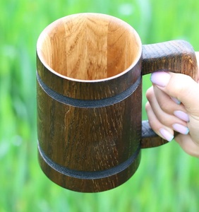 แก้วไม้คุณภาพสูง แก้วหรูหราสำหรับเบียร์ กาแฟ น้ำ นม พร้อมหูจับ ของขวัญสำหรับผู้ชาย พ่อ เพื่อน ครอบครัว และราคาประหยัด - Product Image 3