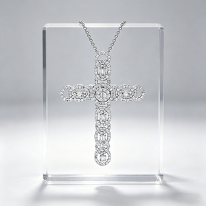 CUSTOM SILVER 10K/14K/18K GOLD PLATED LAB GROWN CVD DIAMOND CLASSIC ENGAGEMENT <b>GIFT</b> SWEATER CHAIN NECKLACE CROSS PENDANT - Product Image 6