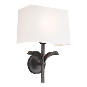 Metal <b>Wall</b> <b>Sconce</b> With Plant Design Rectangle Fabric Shade Handmade Decorative <b>Lighting</b> - Product Image 1