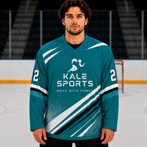 เสื้อฮอกกี้น้ำแข็ง Kale Sports แบบยูนิเซ็กซ์ คอวี แขนยาว ผ้าโพลีเอสเตอร์ 100% ระบายอากาศได้ดี ซับเหงื่อ ทรงปกติ ด้านหน้าพิมพ์ลายแบบ Sublimated - Product Image 5