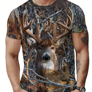 T-shirt en polyester respirant anti-UV à manches longues pour homme, imprimé cerf, personnalisé par transfert thermique, logo avant/arrière - Product Image 1