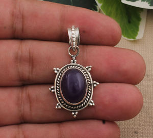 Colgante de Plata de Ley 925 con Lapislázuli Natural y Baño de Platino, Gema Rosa, Joyería al por Mayor, Precio de Fábrica - Product Image 4