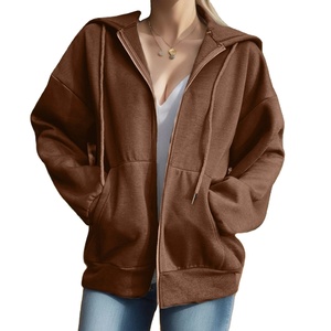 Mode femmes solide à manches longues sweats à capuche fermeture éclair ample surdimensionné sweats pulls décontractés saison d'hiver XS tricoté à capuche - Product Image 5