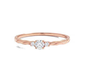 Bague d'anniversaire ou de promesse en or massif 14 carats, demi-torsadée, avec motif feuille délicat et diamant de laboratoire rond, style minimaliste - Product Image 2
