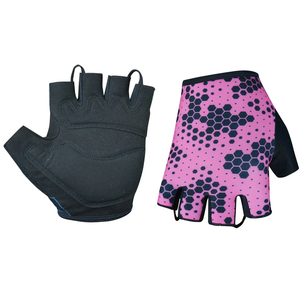 <b>Half</b> Finger Cycling Gloves Pink Black Hexagon Pattern Sublimation Print Polyester Unisex Anti <b>Slip</b> Racing Gloves - Product Image 1