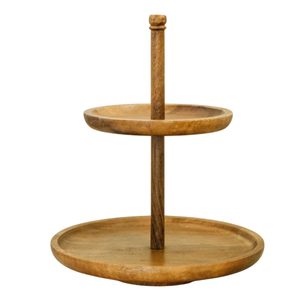 Support à gâteau rond en bois de manguier naturel, 2 niveaux, brun poli, pour desserts et cupcakes, pour mariage et décoration intérieure, en solde - Product Image 1