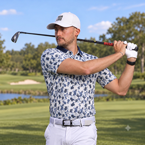 Polo de Golf de Manga Corta con Estampado Floral Azul Marino para Hombre de Alto Rendimiento, Camisa Polo Casual con Cuello de Botones - Product Image 6