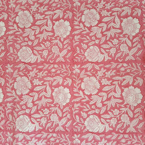 Hermosa tela de algodón puro 100% rosa claro, Tela con estampado de bloque de mano Floral indio para bolsos de ropa de mujer y niño - Product Image 1