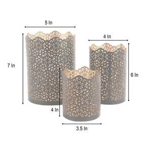 Portavelas Cilíndrico Dorado Aura Piece con Diseño Floral Recortado para Decoración del Hogar, Linterna de Acero Duradera - Product Image 2