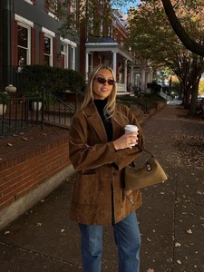 Brown Suede <b>Blazer</b> For Women Vintage Suede <b>Jacket</b> 90s Oversized <b>Blazer</b> Western Designer Fall Coat - Product Image 3