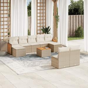Conjunto de Sofás de Jardín de Ratán Beige, 6 Plazas, Muebles de Exterior, Diseño Contemporáneo - Product Image 1