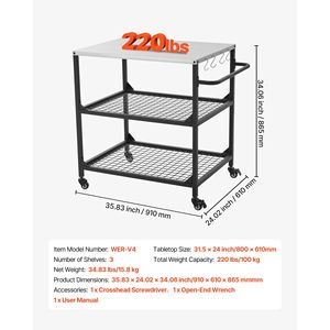 Outdoor Grill <b>Cart</b> with 4 Wheels 31.5 X 24.0 Inch Stainless Steel Tabletop for Grilling Outdoor Cooking Table with Side <b>Storage</b> - Product Image 3