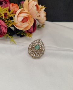 Wedding Wear Luxury Tear Drop Kundan GemStone Adjustable <b>Statement</b> <b>Ring</b> Ethnic Receptions Party Wear <b>Rings</b> Jewellery Wholesaler - Product Image 6