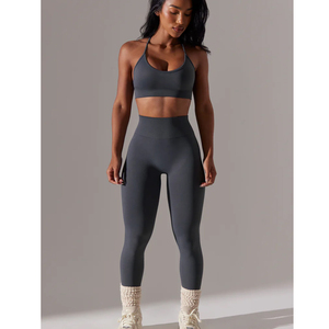 OEM Yoga Wear Set Supplier Nylon Spandex <b>Scrunch</b> <b>Leggings</b> Solid Eco-Friendly Quick Dry Breathable High Waist Low MOQ - Product Image 2