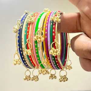Handmade Women Rainbow Colour Bridal Kasmiri Churiyan <b>Bangles</b> Pearl Trendy Geometric Design Customizable Colors Sizes Velvet - Product Image 4