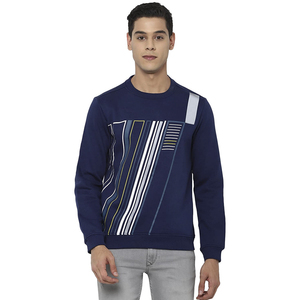 Pull à col rond en coton 100% à imprimé géométrique bleu hiver, manches longues, style coréen, logo, vêtements décontractés - Product Image 1