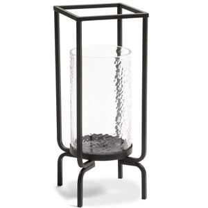 Architectural Antique Bronze Metal Glass Hurricane <b>Lantern</b> <b>Tall</b> Rectangular Pillar Candle Holder with O-Ring Top - Product Image 3