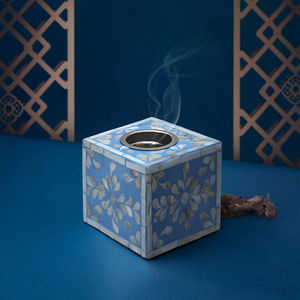 En gros, Ensemble Mabkhara avec incrustation de nacre bleue, couvercle en acrylique et plateau en bois de manguier, Brûleur de Bakhoor saoudien pour Majlis Oud Cen - Product Image 2