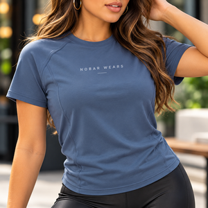 Camiseta de cuello redondo beige para mujer de Nobar, manga corta, corte ajustado, informal, de color liso, de algodón jersey. Camiseta de cuello redondo beige. - Product Image 5